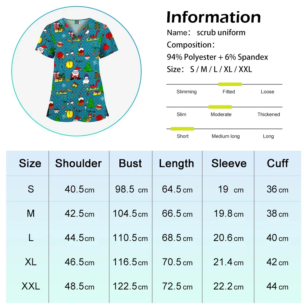 Wholesale Printed Nursing Scrubs Christmas Uniforms V-neck Short Sleeved Fashionable Nursing Uniform Tops Beauty Spa T-shirt New