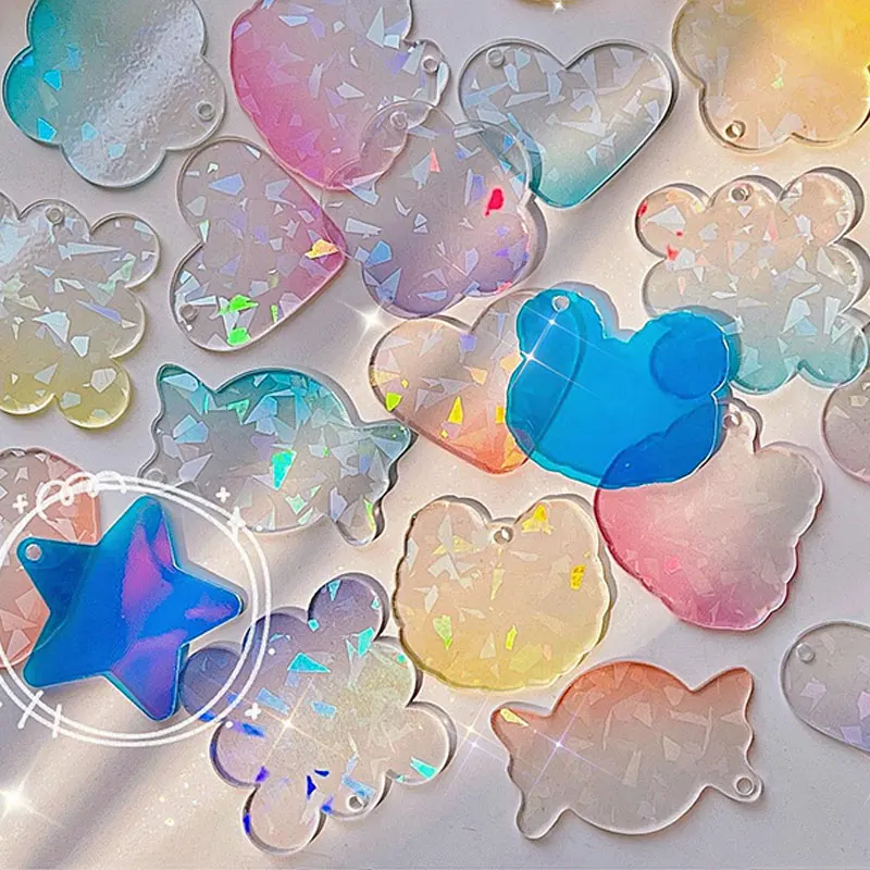 4pcs Shining Powder Gradient Acrylic Keychain For Art Crafts Vinyl Projects Holiday DIY Gradient Crystal Clear Acrylic Blanks