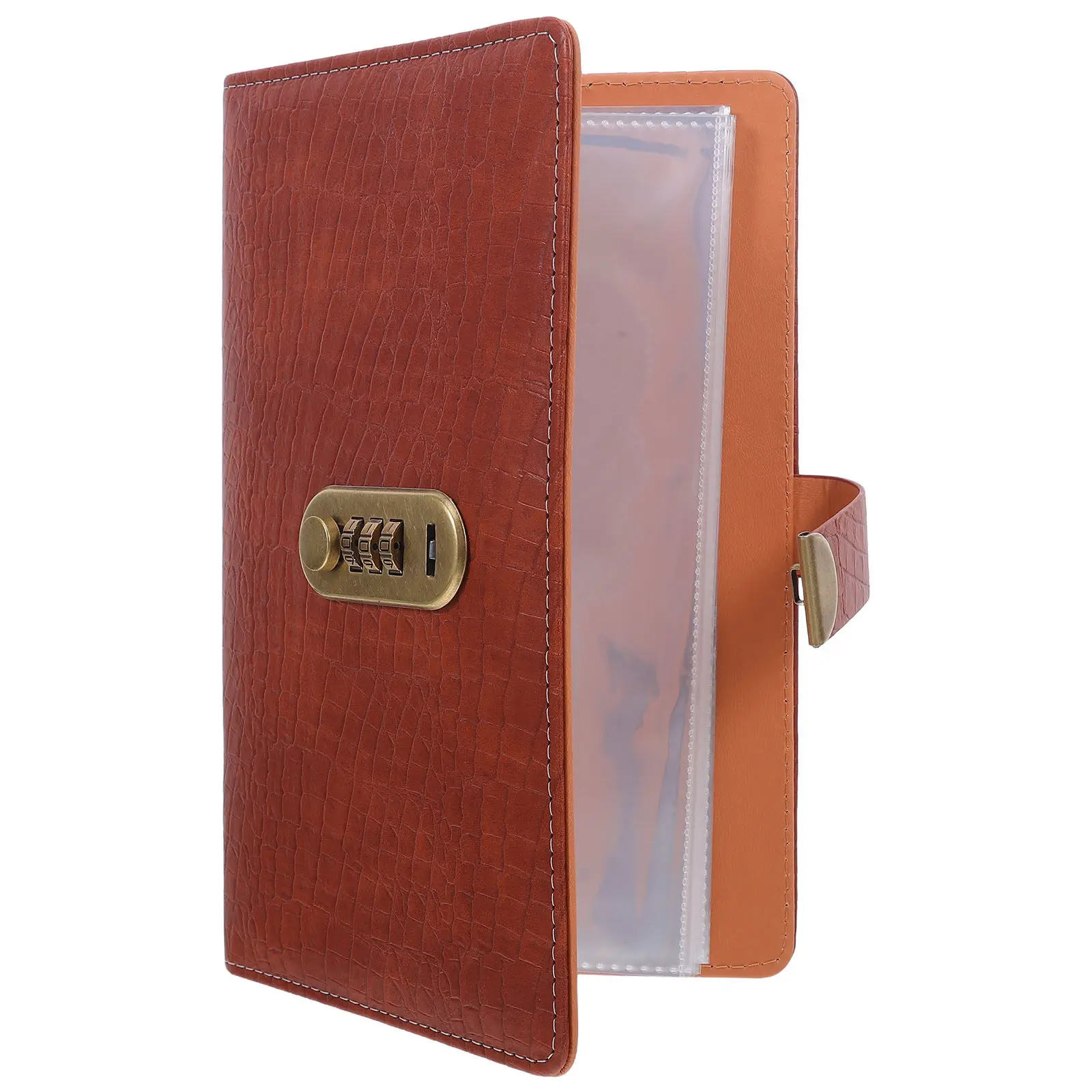 Carpeta para Chequera de Negocios, Organizador de Recibos de Depósito, Cerradura de Combinación de PU, 48 Cheques, 24 Ranuras para Tarjetas, Organizador de Documentos de Escritorio