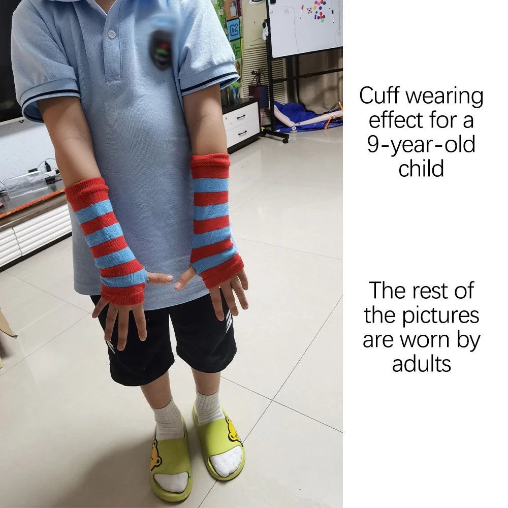 Rayé manches courtes dame enfants automne printemps Cosplay Punk tricot chauffe-bras élastique doux Preppy Halloween gants sans doigts