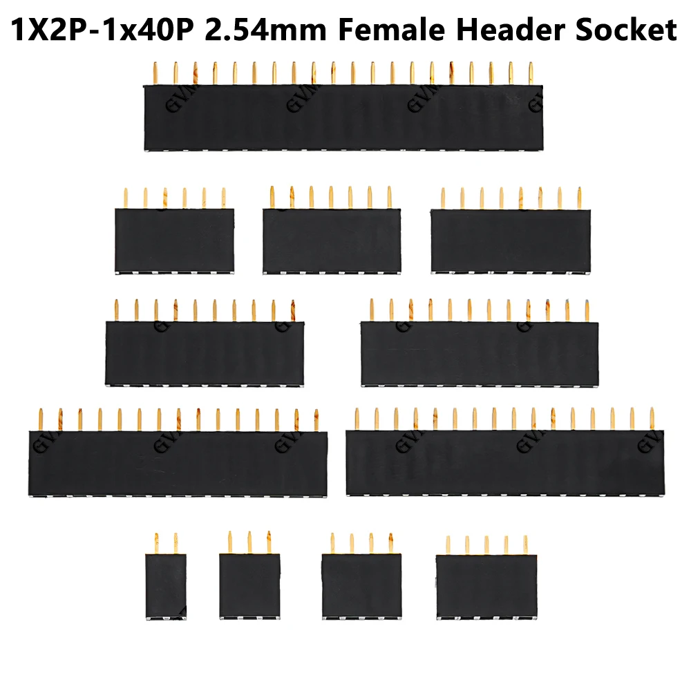 10 PEÇAS Conector Fêmea de Pinos de Fila Única com Passo de 2.54mm, 1*2p, 3p, 4p, 5p, 6p, 7p, 8p, 9p, 10p, 12p, 14p, 16p, 20p, 22p, 40p, 18p