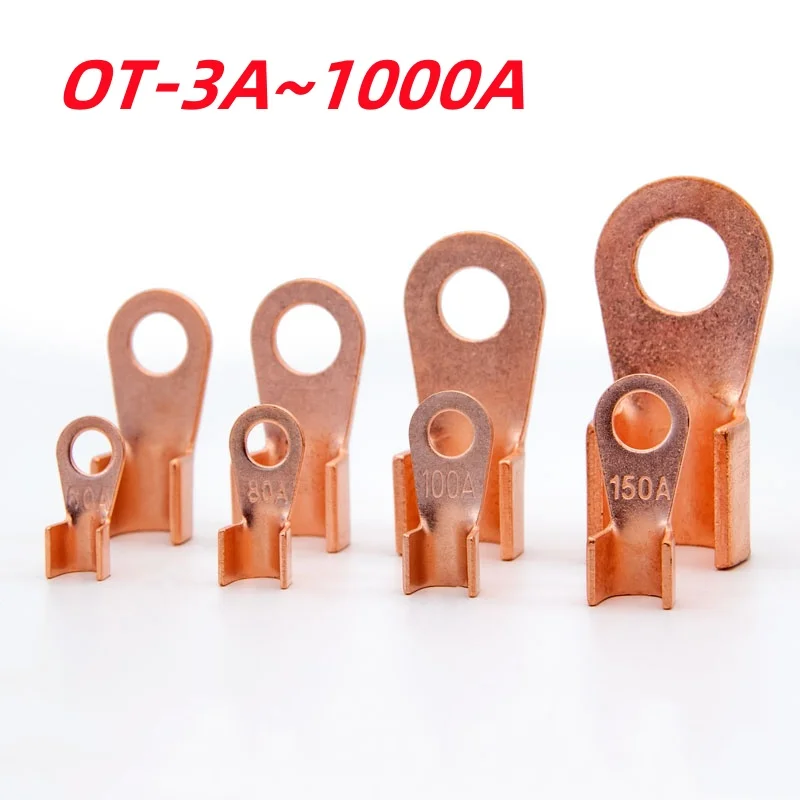 Ot-3a~1000a Terminals Splice Wire Dia Bare Copper Nose O Shape Crimp Battery Cable Connector Open Lug