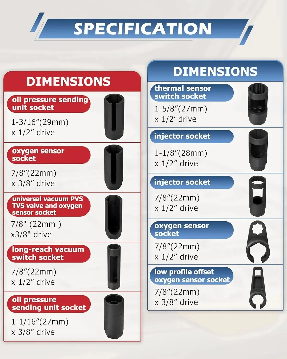 3/5/7/10-teiliges Universal-Sauerstoffsensor-Steckschlüssel-Set O2 Lambda-Sensor Demontagewerkzeug-Kit Kfz-Sensor-Entferner und -Installationswerkzeug-Set – Detail 8