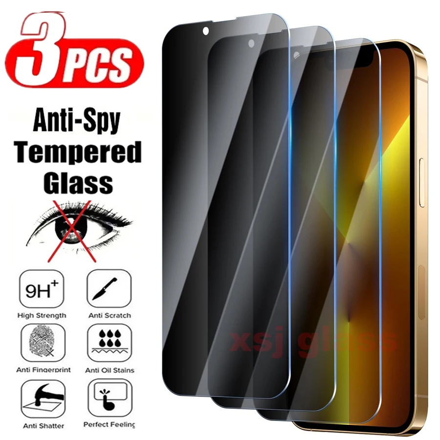 

9H Anti-Spy Tempered Glass Film For iPhone 15 Pro Max 15 Plus 3Pcs Privacy Screen Protector