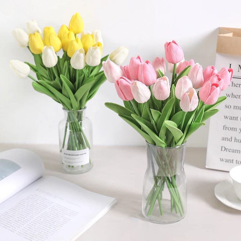 10 pezzi di fiori artificiali di tulipano, bouquet al tocco reale, fiori finti per la decorazione della camera da letto di casa, decorazione per