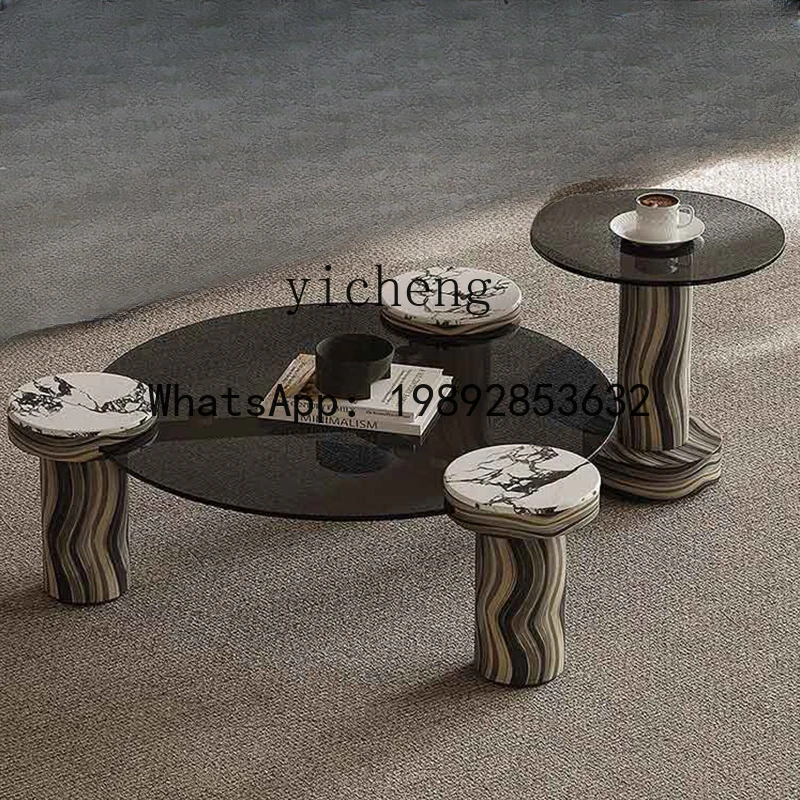modern simple tempered glass round coffee table combination living room home creative personality high sense