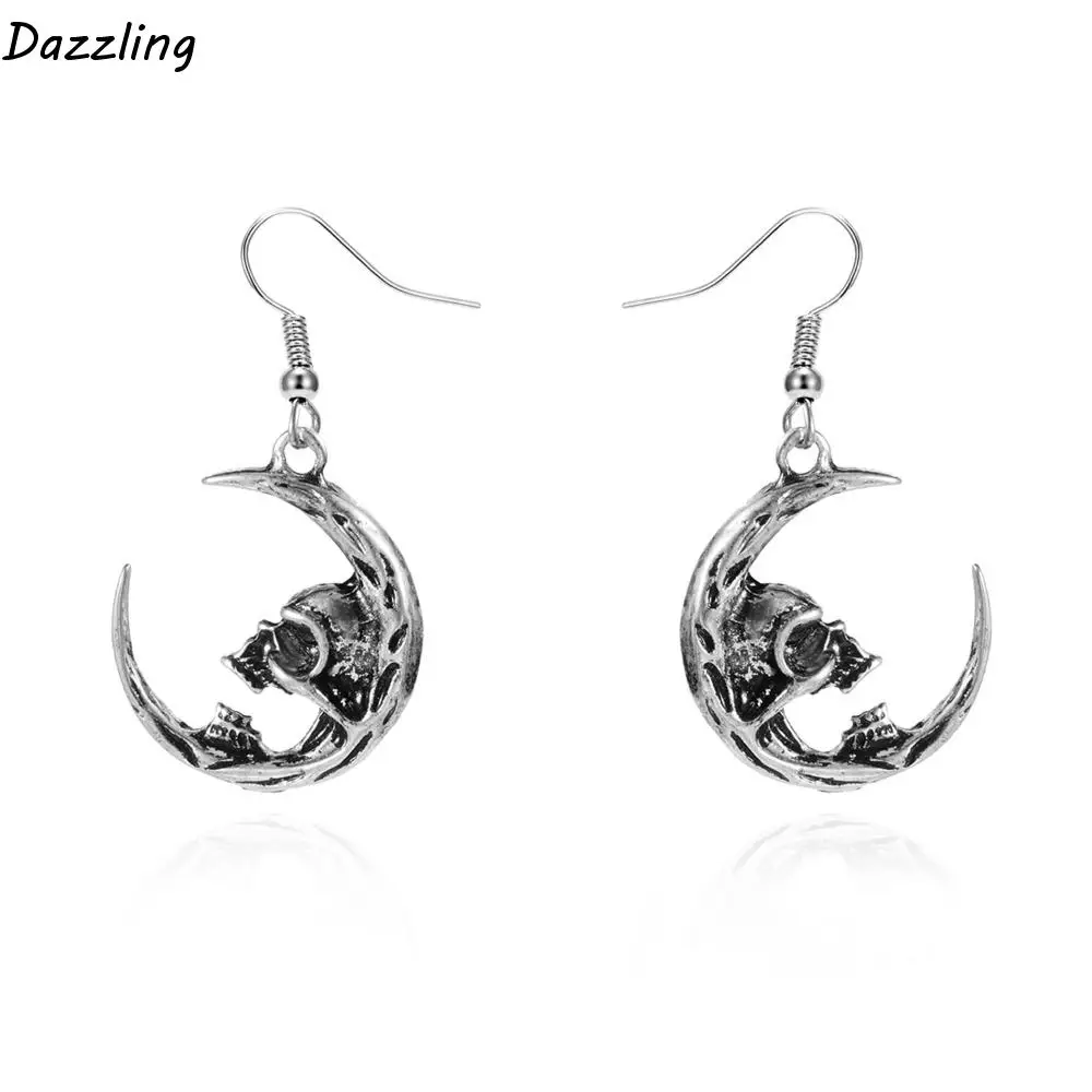 

Vintage Punk Halloween Skull Long Tassel Earrings for Women Silver Color Moon Skeleton Metal Dangle Earring Festival Jewelry