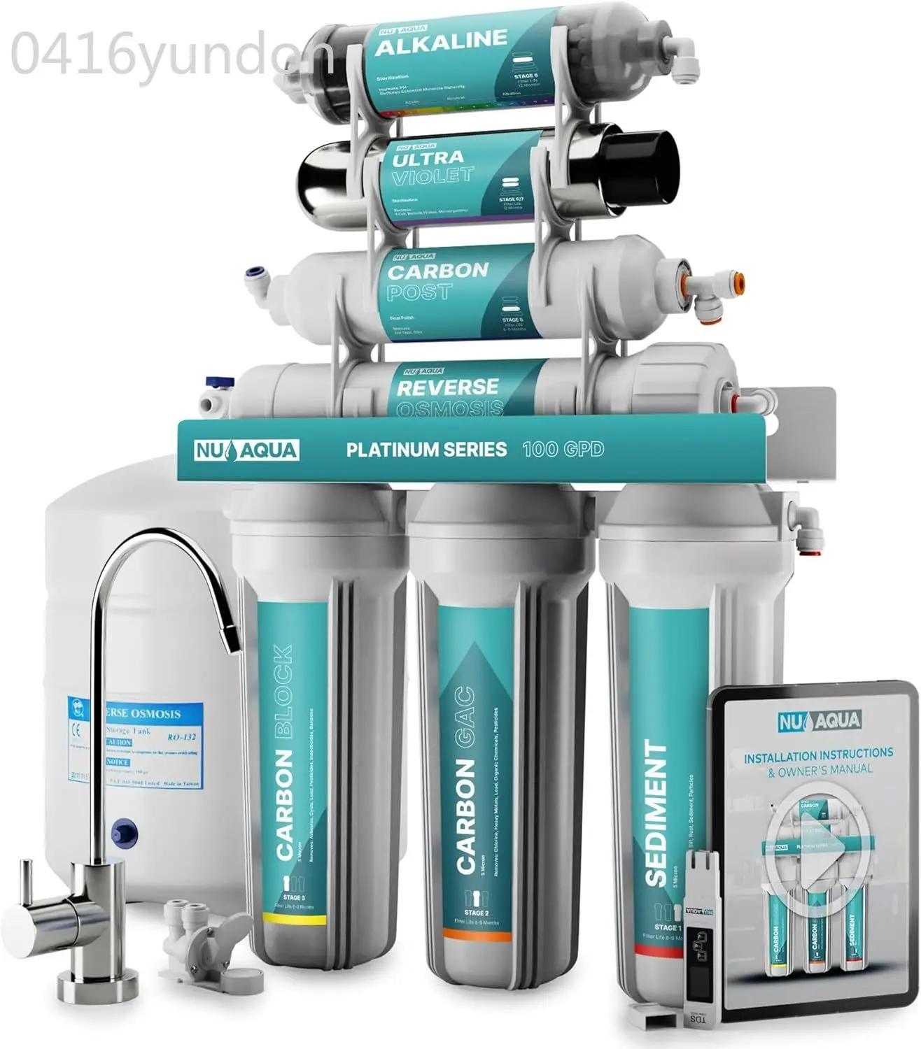 

7-Stage UV & Alkaline Under Sink Reverse Osmosis Water Filter System 100 GPD RO Filtration & Remineralization Faucet & Tank