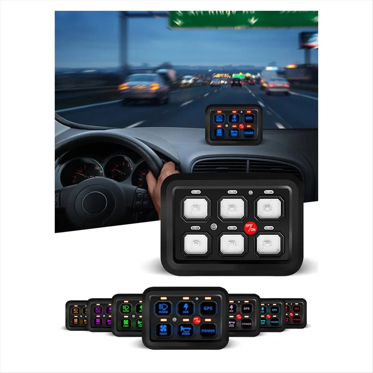 Punctual- 12V LED 6 Gang Switch Panel 600W-1200W Circuit Control Relay System Box Touch Control Panelt for Jeep UTV Caravan