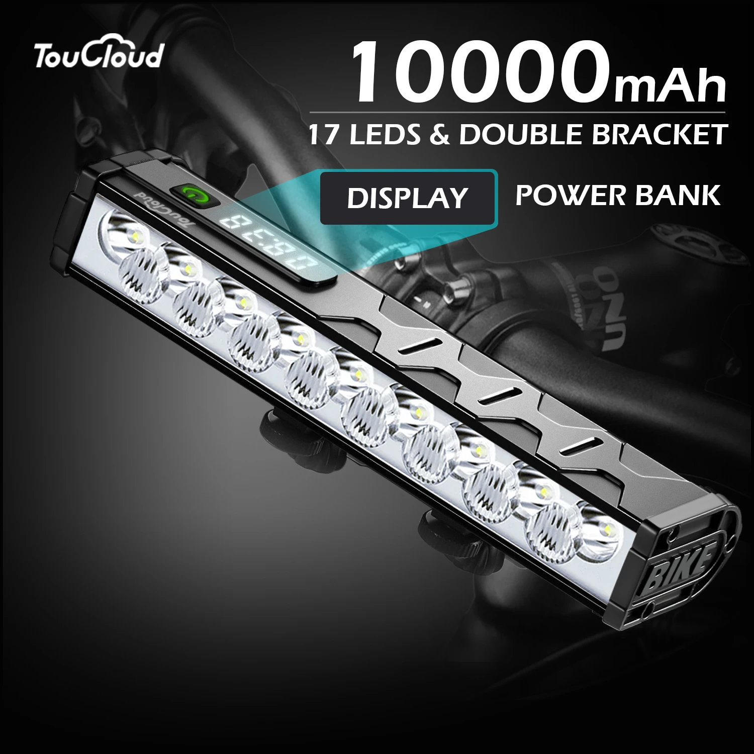 

10000mAh Bicycle Light 17 LED Front Bike Light Double Bracket Power Bank MTB Road Bicycle Headlight Bike Lamp Cycling Accessorie