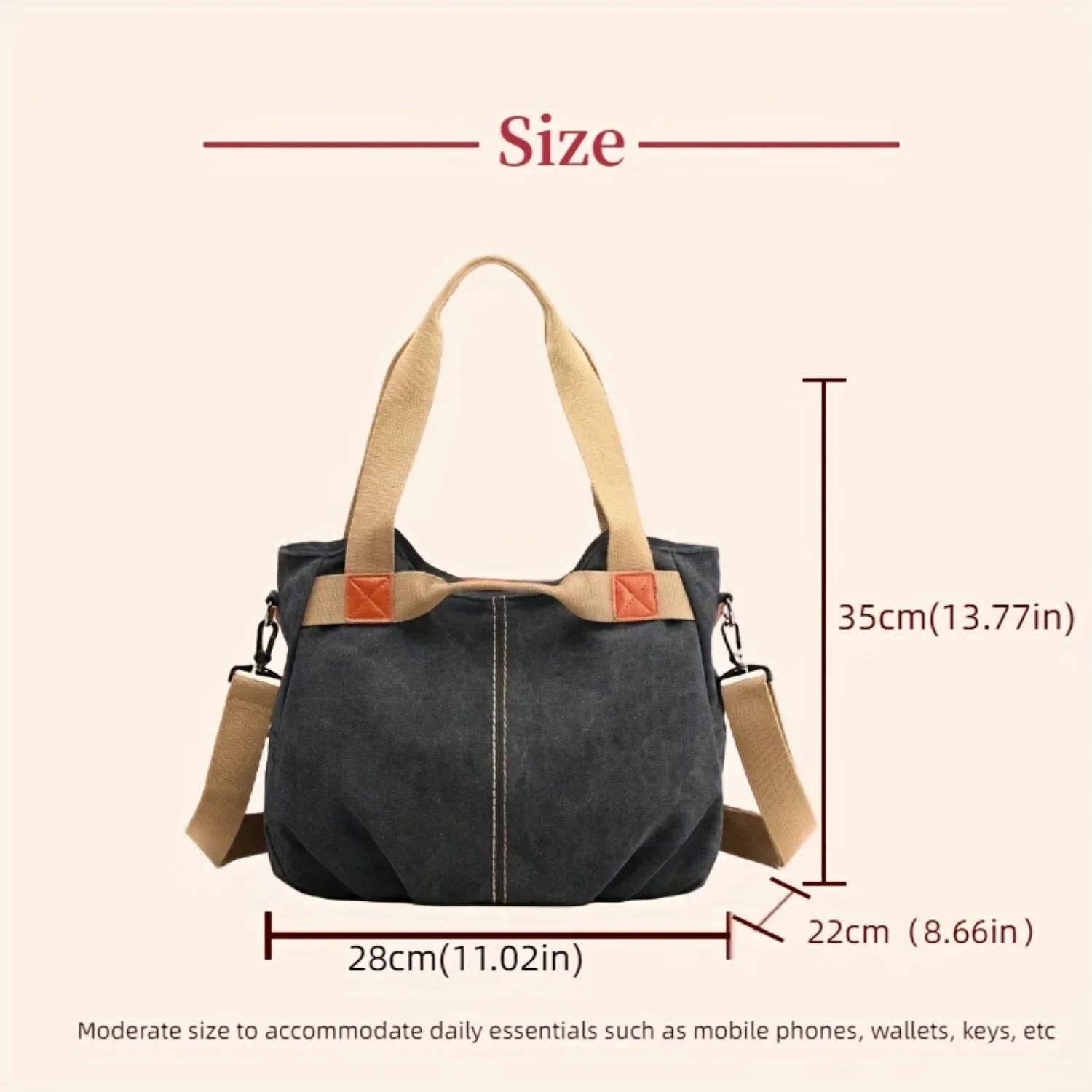 حقيبة يومية متعددة الاستخدامات وعصرية، حقيبة قماش بسيطة ذات سعة كبيرة، حقيبة كتف للسفر خفيفة الوزن