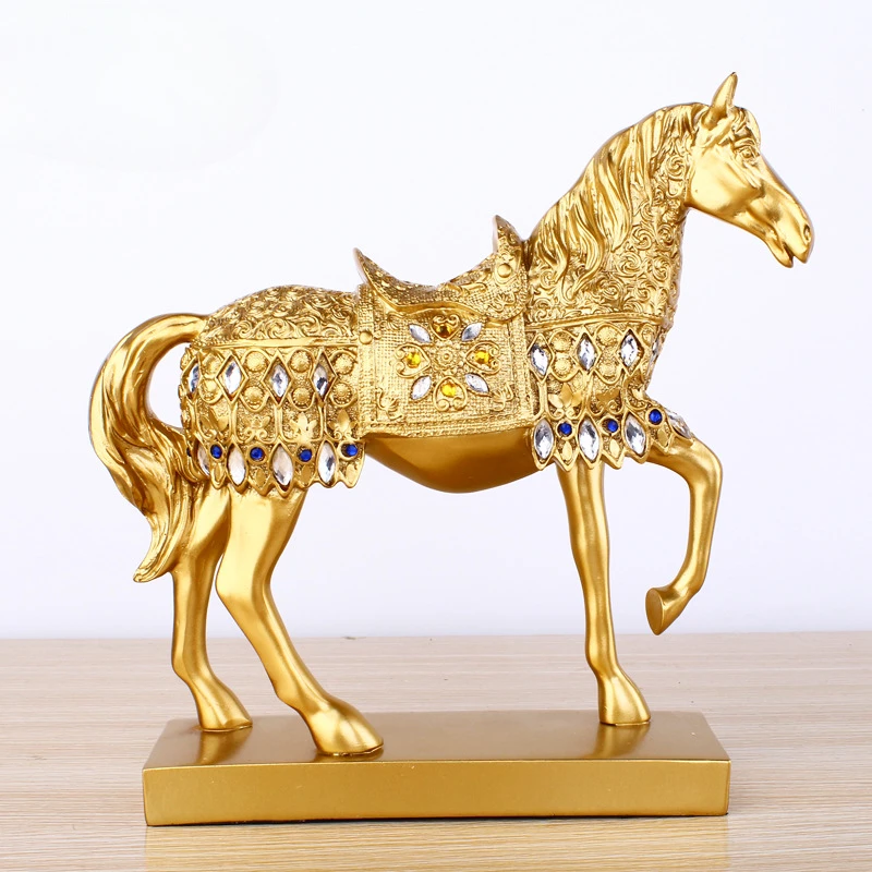 

European-style Antique War Horse Statue Sculpture Animal Figurine Decoration Resin Craft Feng Shui Home Office Decoration 2024