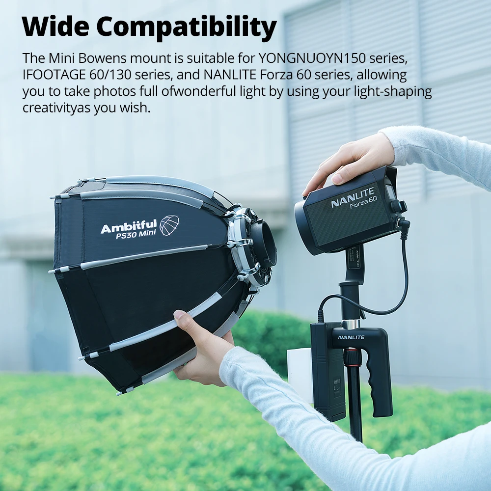 AMBITFUL PS22/30II Quick Open Octagonal Softbox Mini Bowens Mount LED Fill Light Softbox For NANLITE Forza 60 YONGNUO YN150