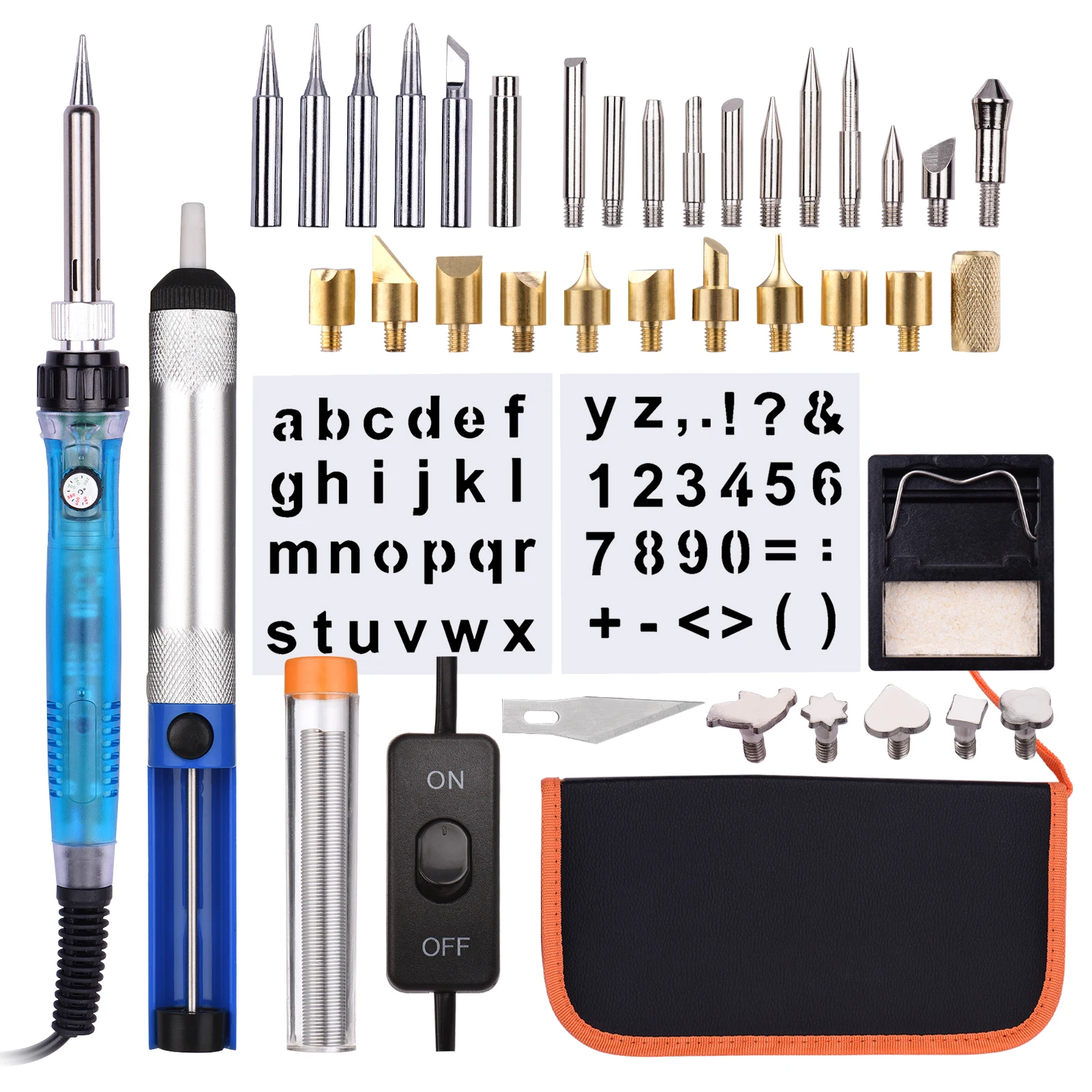 

Wood Burning Tool Kit 38PCS Professional Pyrography Pen with ON/OFF Button Soldering Iron Set Adjustable Temperature from 200-45