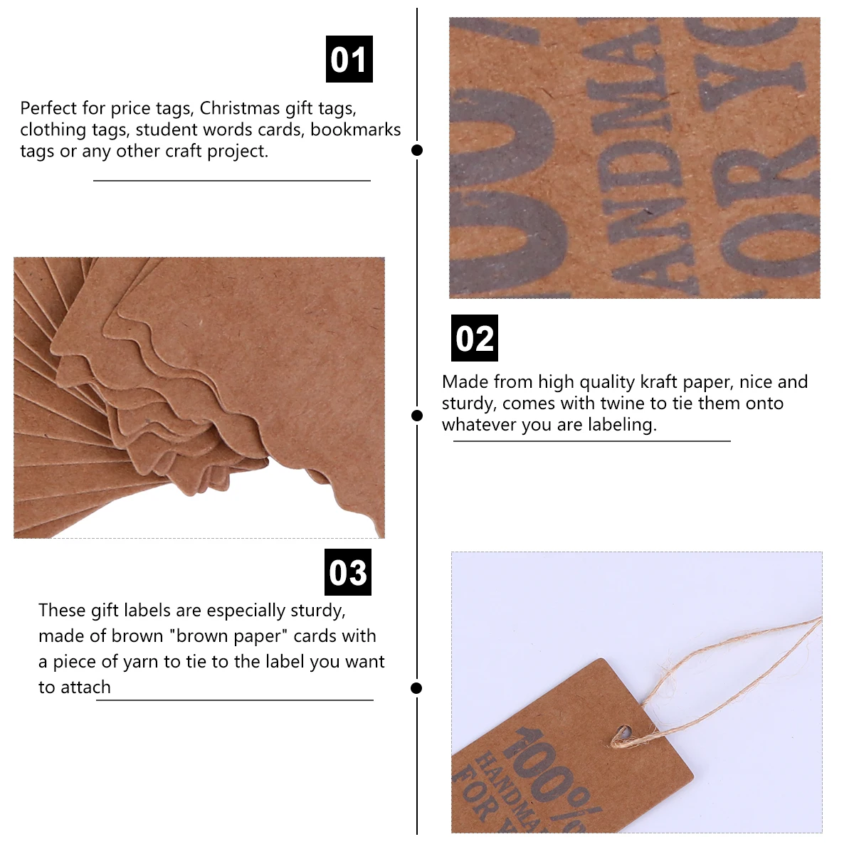 

1Set Handmade Brown Kraft Paper Hangtag Gift Tag Twine String Prepunched Durable Vintage Style Christmas Wedding Favors
