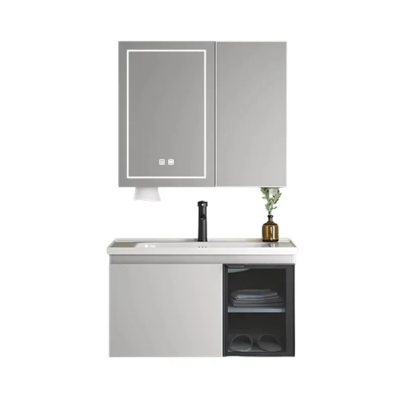 Aluminum Basin Cabinet Set with Light Emitting Diode Mirror Cabinet Bathroom Vanity with Sink