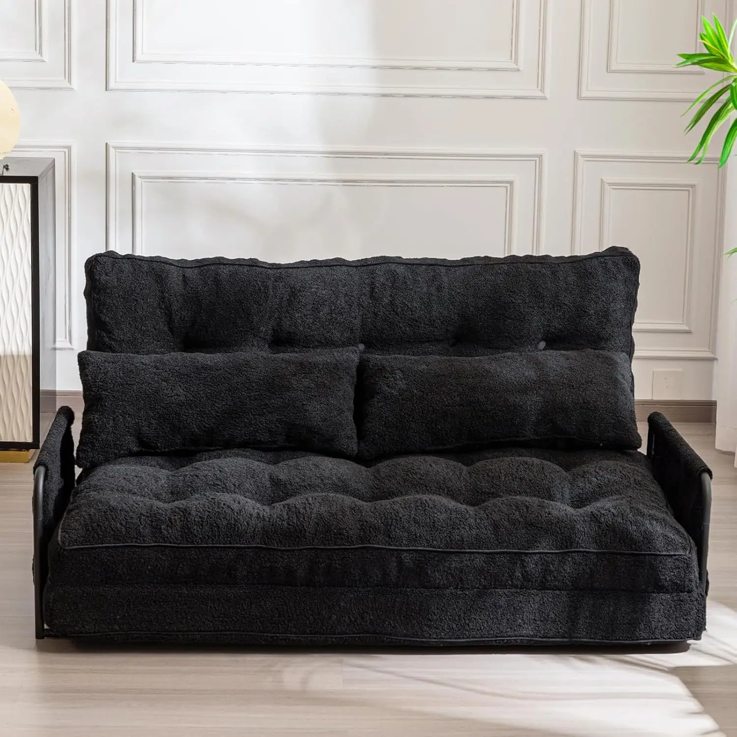 

Adjustable Floor Sofa Couch with 2 Pillows, 5-Position Boucle Bean Bag Bed, Convertible Lazy Sofa Sleeper Bed with Armrest