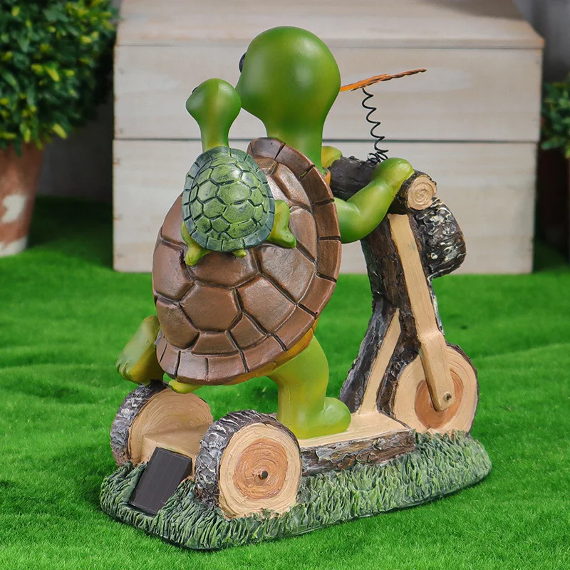 Solar Powered Turtle Statue Resin Sculpture Garden Ornament Courtyard Yard Decor LED Solar Lamp Outdoor Animal Decoration