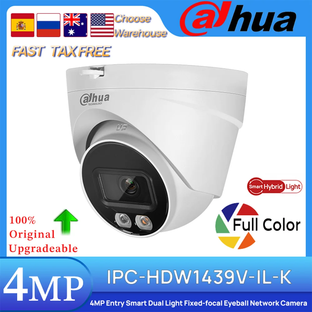 dahua original ipc hdw1439v a il mp entrada inteligente luz dupla cor cheia globo ocular focal fixo poe camera de rede deteccao de movimento 01