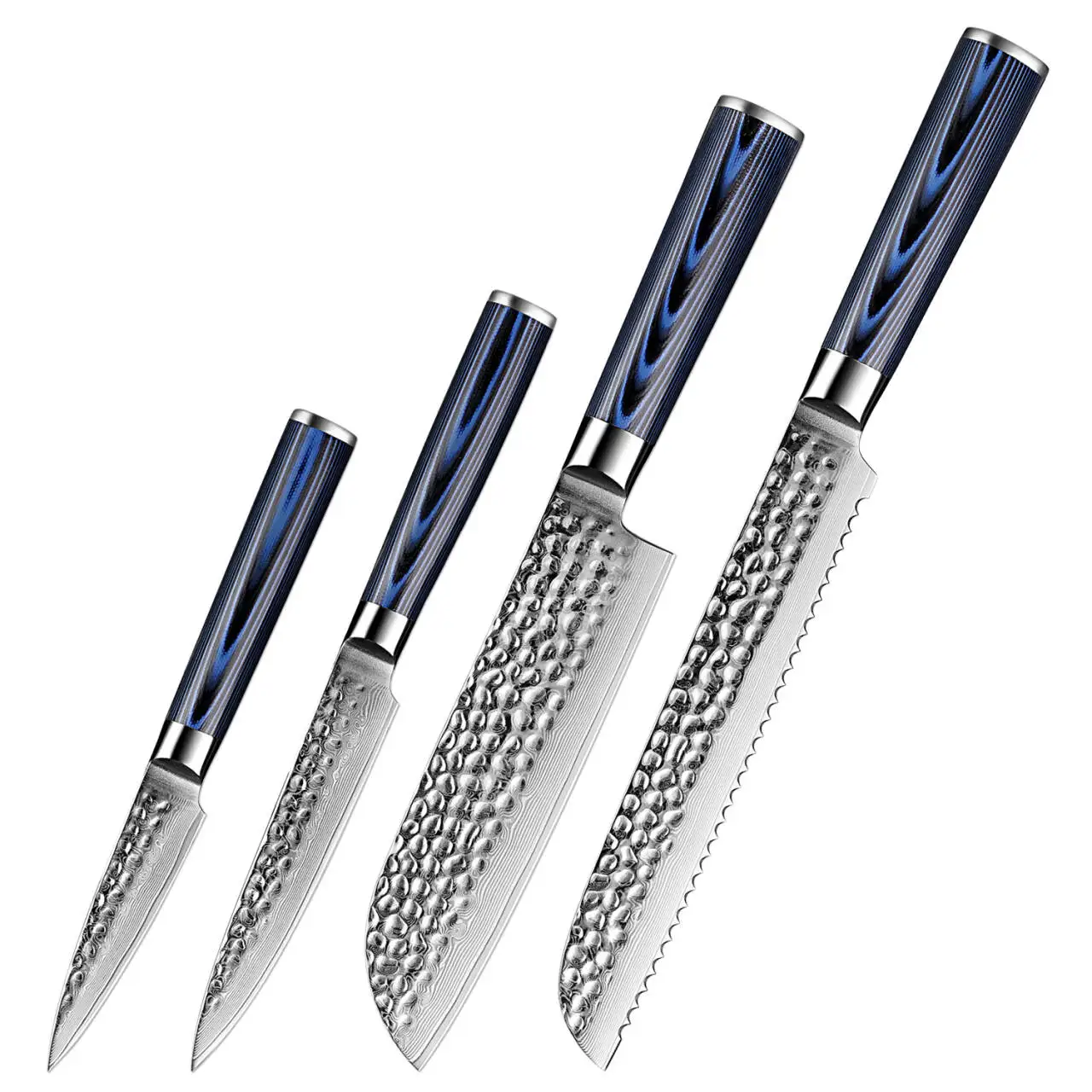 XITUO 1-4PCS Hammered Forged Kitchen Knives, Japanese Damascus Steel Cooking Knives Include: Bread,Santoku,Utility, Fruit Knife