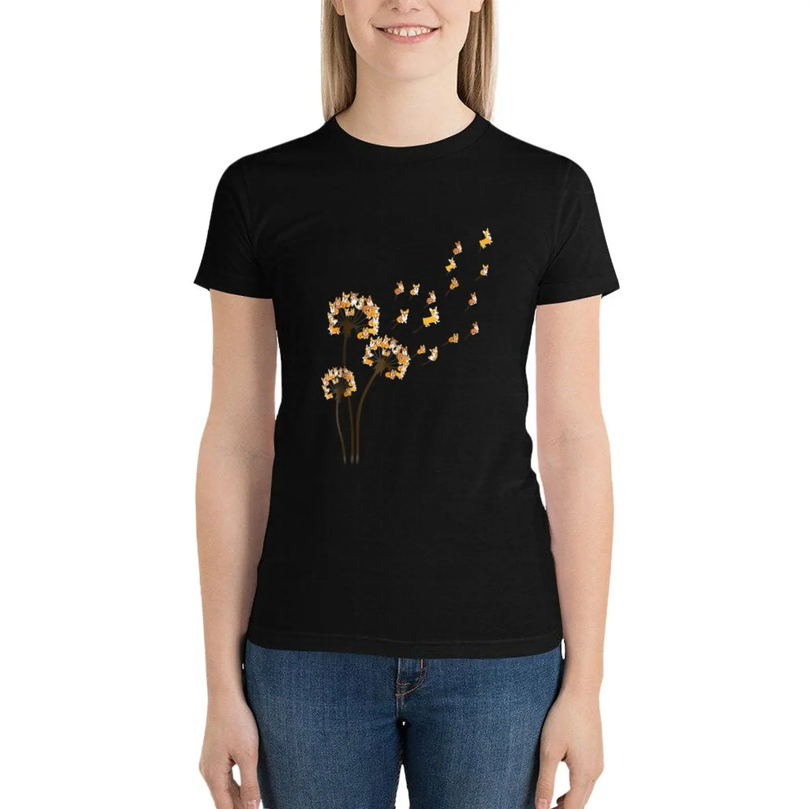 

Corgi Flower Fly Dandelion Funny Dog Lover, Cute Corgi T-Shirt tops graphics lady clothes t shirts for Women graphic