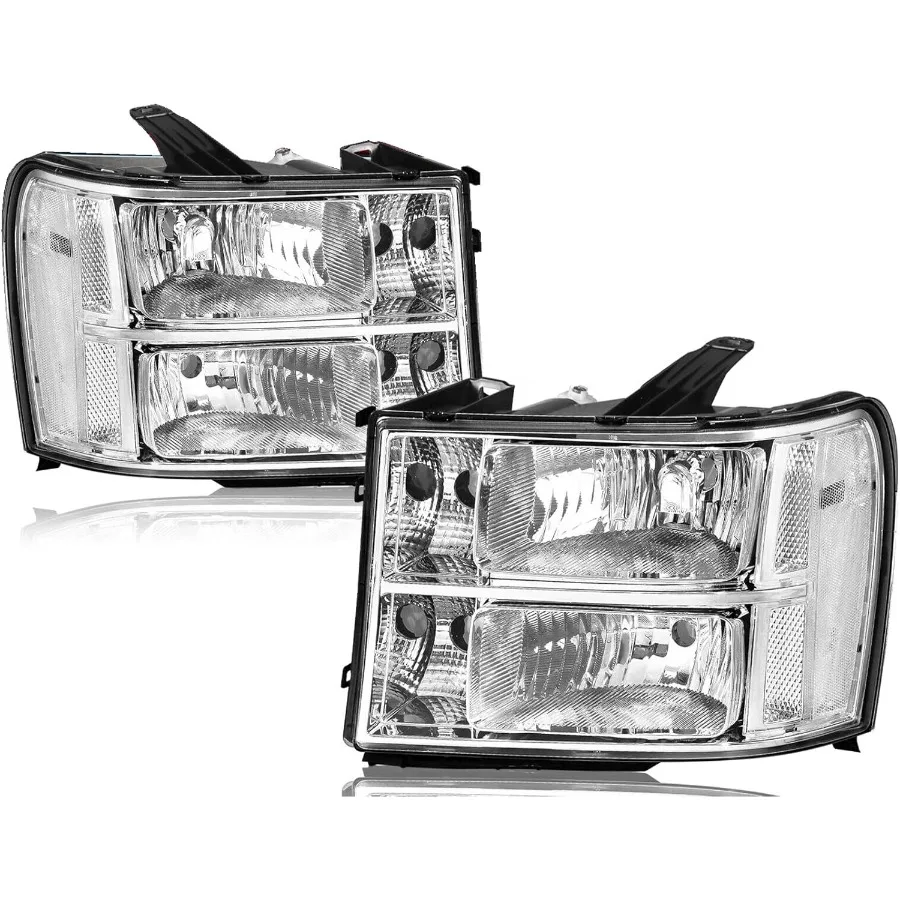 

Chrome Headlight Assembly 2PCS Head Lights Headlamp Replacement Pair for 0713 GMC Sierra 1500 and 0714 GMC Sierra 2500HD 3500HD