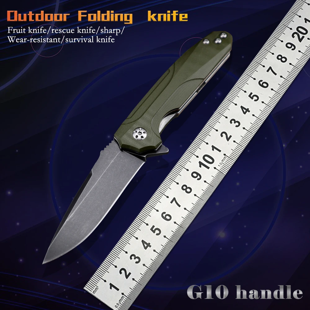 D2 aço pedra lavagem g10 lidar com rolamento faca dobrável bolso ao ar livre caça sobrevivência ferramenta de acampamento presentes natal edc