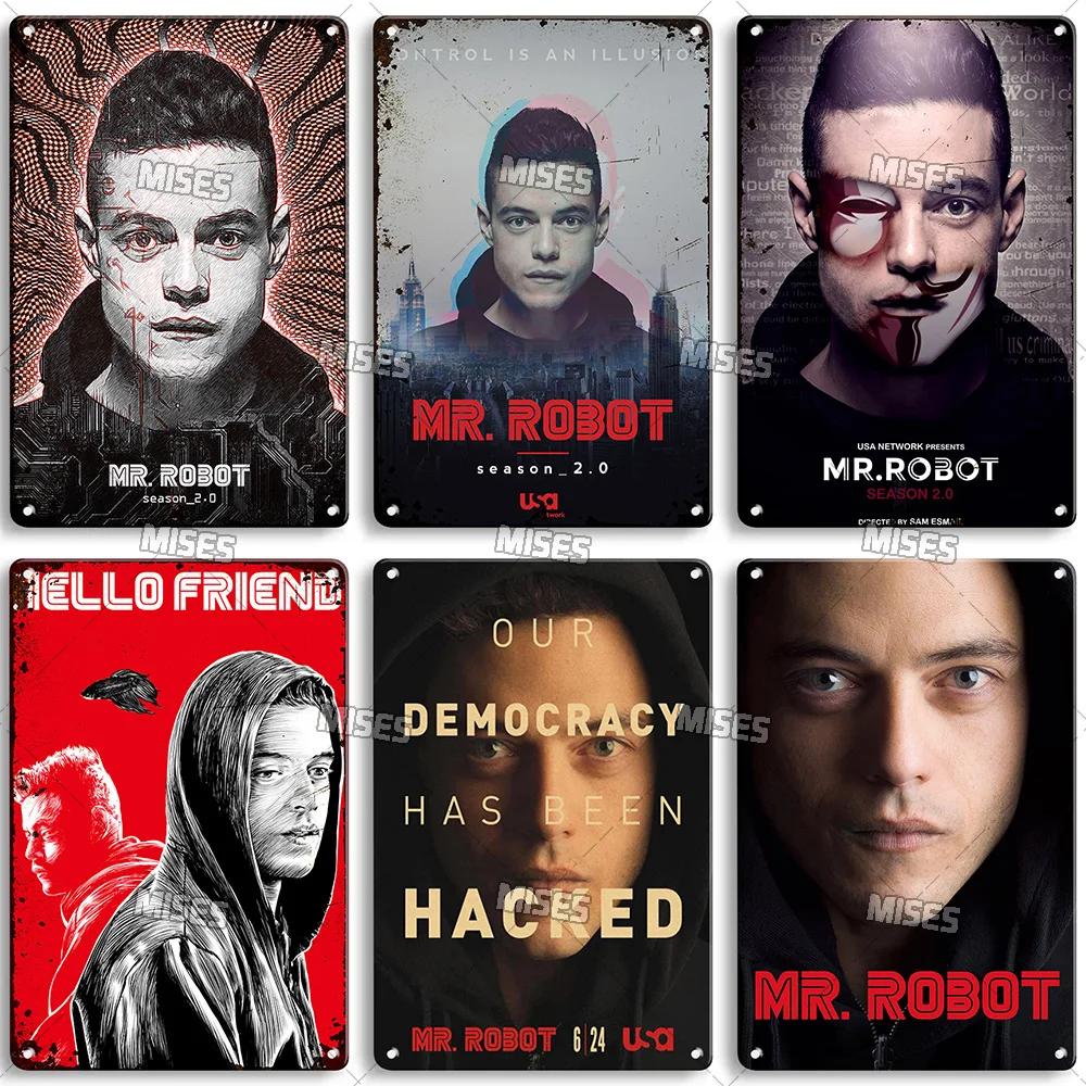 MISES Mr Robot Movie Metal Poster Decorative Plate Man Cave Kitchen Cafe Metal Tin Sign Industrial Decor Retro Wall Metal Plaque