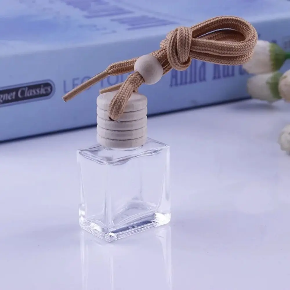 

New Mini Fragrance Pendent Bottle Wooden Auto Aromatherapy Perfume Diffuser Empty Perfum Automotive Decoration Glass Bottle