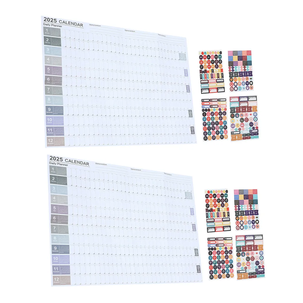 

2Sets 2025 Wall Calendars Full Year Calendar Set Monthly Layout Yearly Planning Large Writing Space Elegant Minimalist