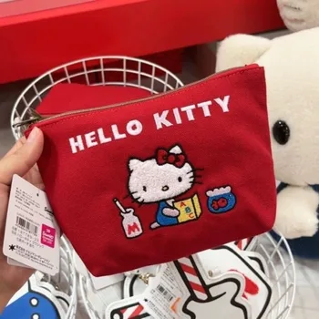 Kawaii Moda Kırmızı Hello Kitty Kadın Büyük Kapasiteli Makyaj Çantası Sevimli Kız Seyahat saklama çantası Sıfır Cüzdan Hediyeler