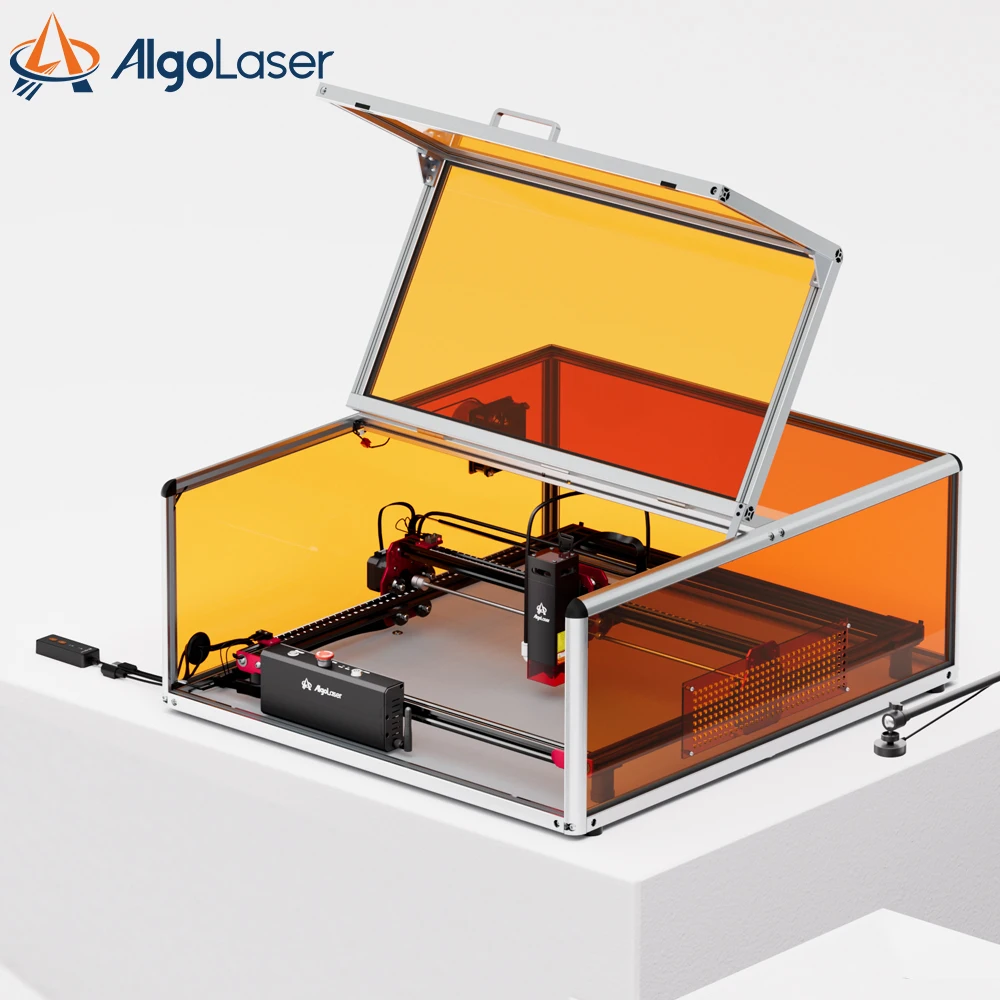 AlgoLaser Smart Enclosure 2.0 Laser Engraver Enclosure Safe Eye Protection Cover for Alpha MK2, DIY KIT MK2, DIY KIT Built‑in Camera LED Light Smoke Exhaust Fan Lid‑Open Safety Stop Laser Cutting Protective Box