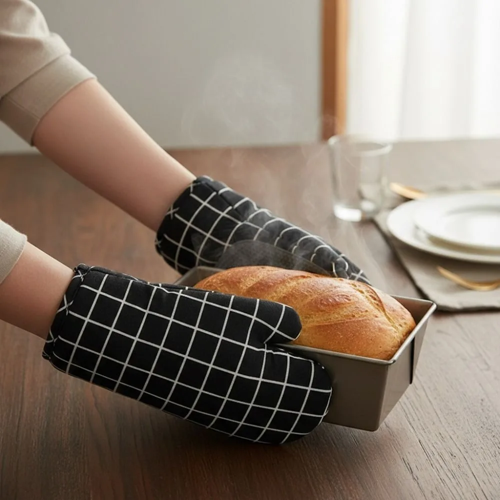 1 Pair Silicone Pad Design Kitchen Microwave Gloves Cotton Lining Heat-resistant Baking Mitts Thickened Anti Scalding - view 5