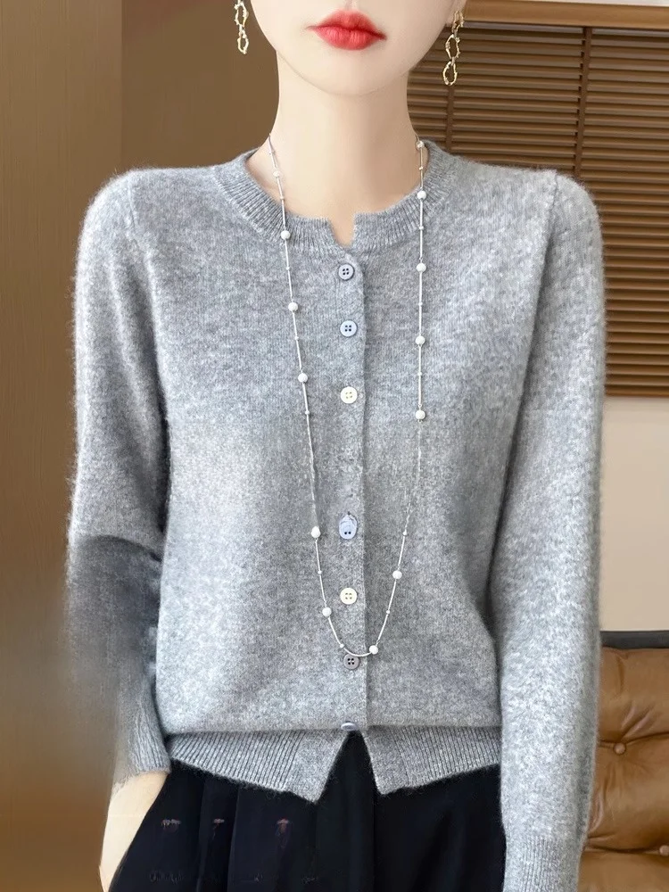 

Autumn Winter round Neck Woolen Open Cardigan Women's Korean Version Cashmere Knitted Jacket Loose Sweater Outerwear Top