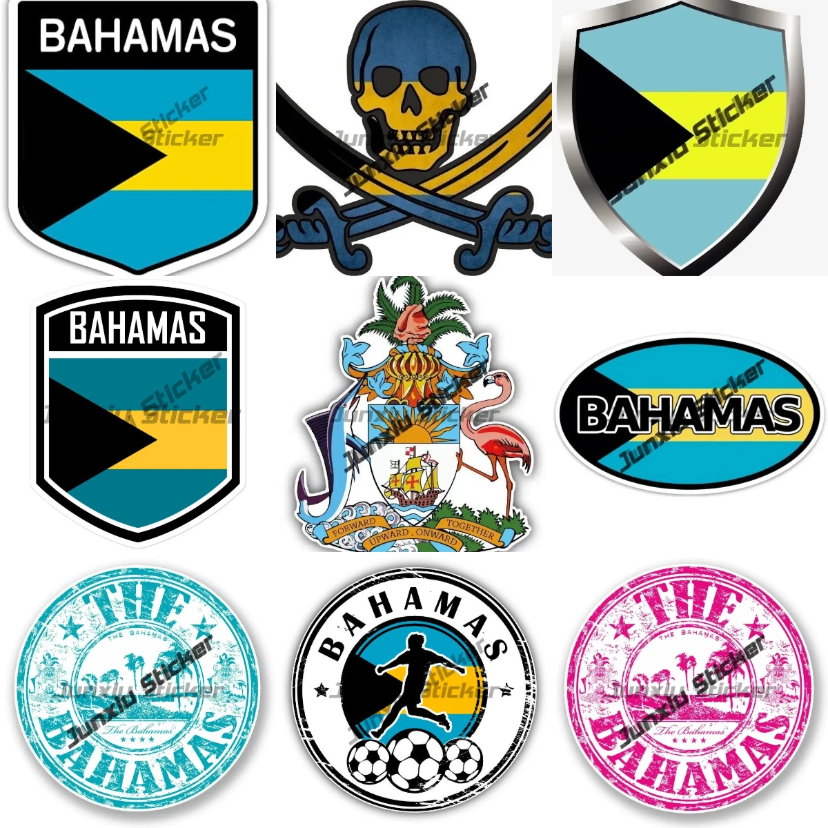 

Bahamas Coat of Arms Flag Shield Decal Waterproof Accessories Bahamas Country Code Oval Sticker with Flag Map for Bumper Laptop