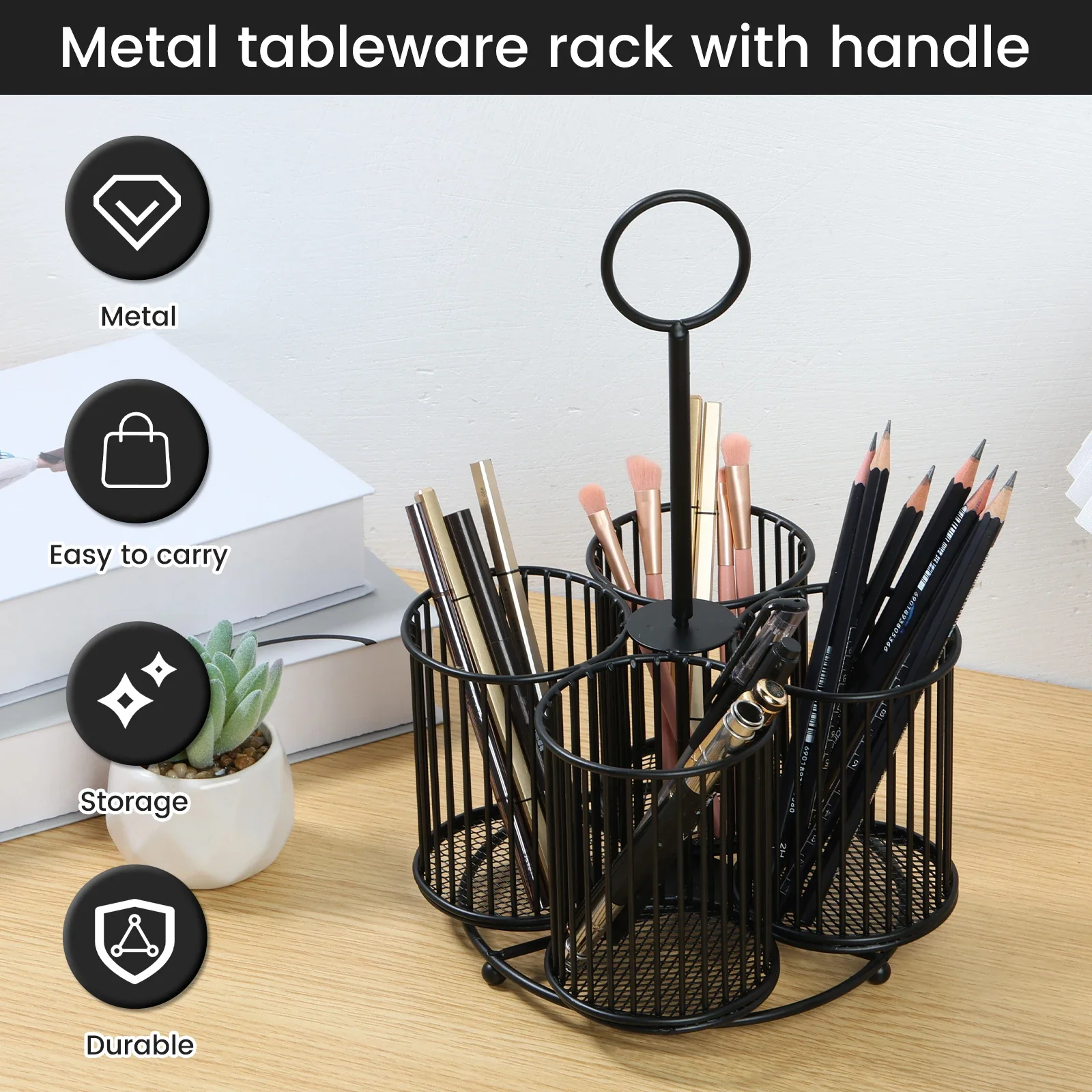 360° Rotating Cutlery Drain Racks Metal Multifunctional Chopstick Spoon Storage Holder With 3/4 Compartment for Kitchen Tools