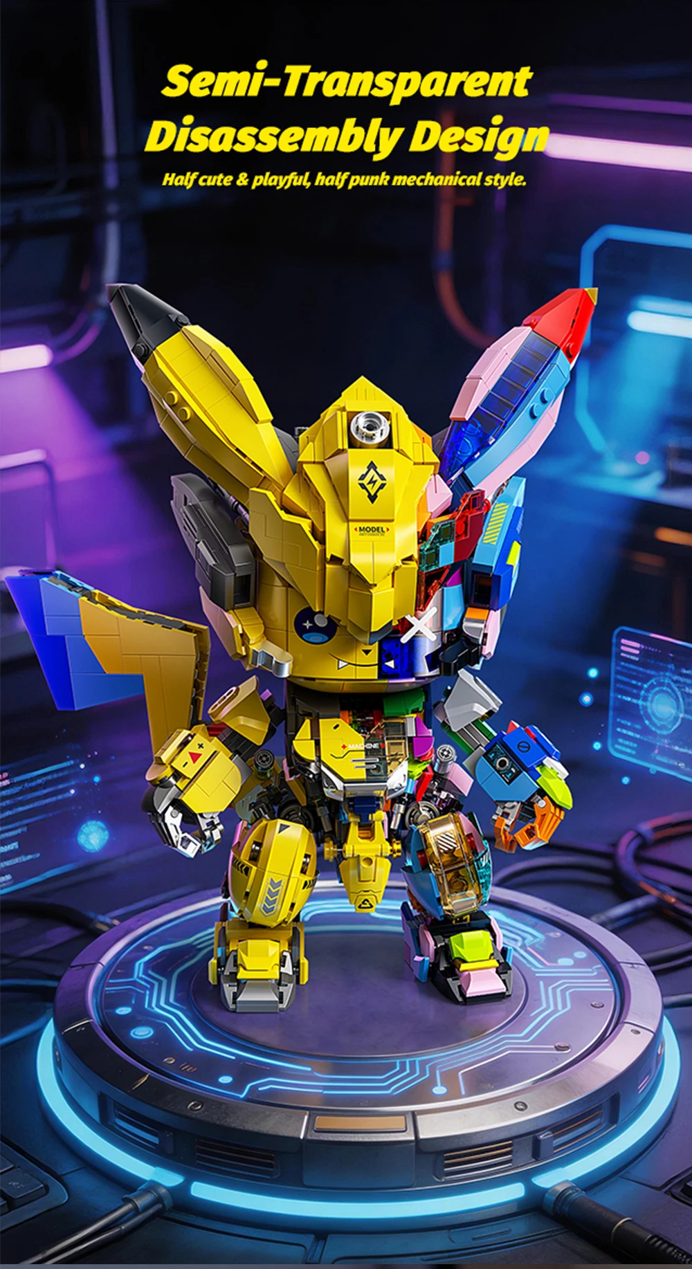 KAVOWORLD DIY Semi Mecha Anime Building Bricks Kit 1505PCS Glow Bricks Desk Decor Collectible Display Model for Building Fans