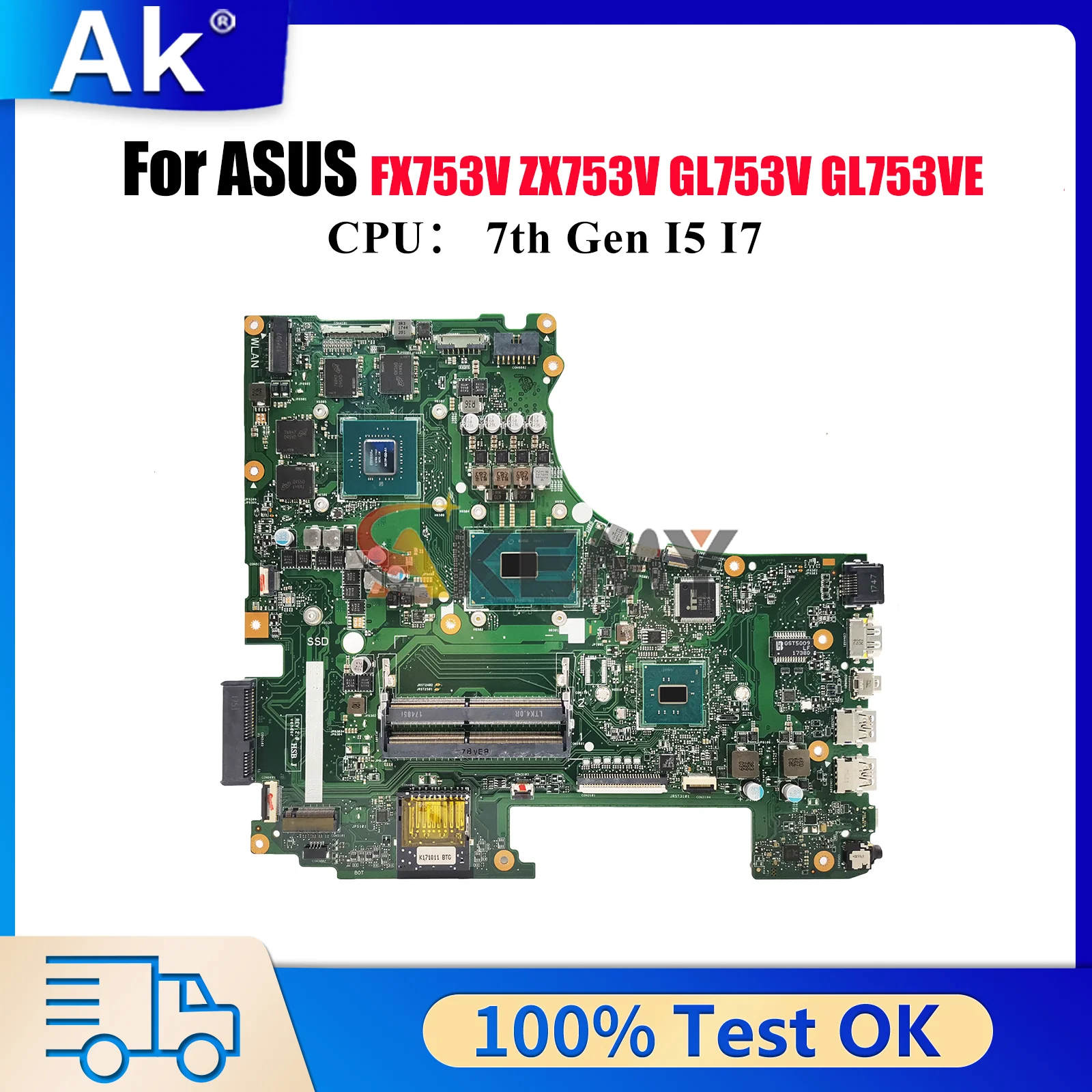 

GL753VD Laptop Motherboard For ASUS ROG Strix GL753V FX753V GL753VE ZX753V GL753VD Mainboard With I5 I7 CPU 100% tests OK stk