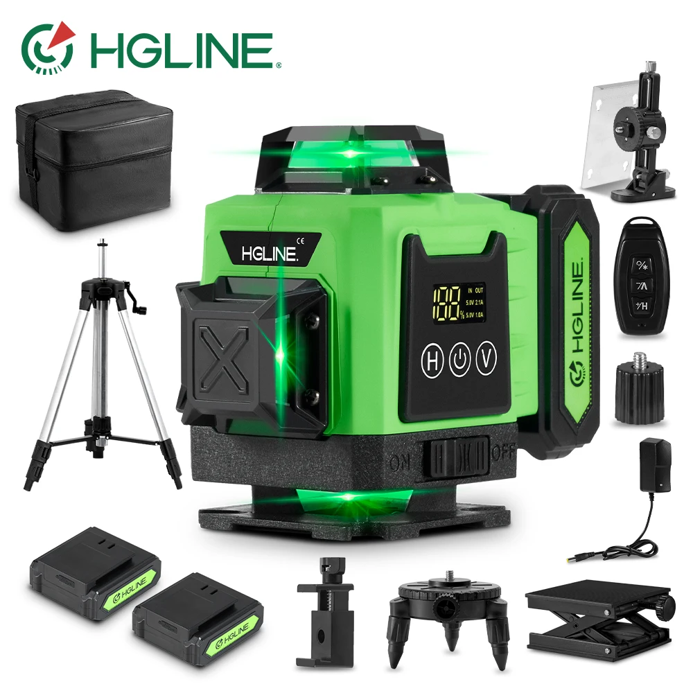 HGLINE 16 라인 레이저 레벨 4D 360 ° 수평 수직 크로스 레이저 레벨, 6000mAh 리튬 이온 배터리 자동 레벨링 도구, 2 개 