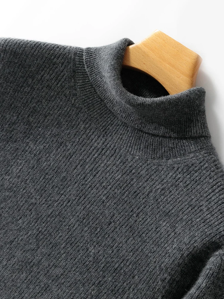 Men Turtleneck Wool Pullover 100% Merin Wool knitwear Autumn Winter Cashmere Sweater Basic Long Sleeve Clothing Smart Casual Top