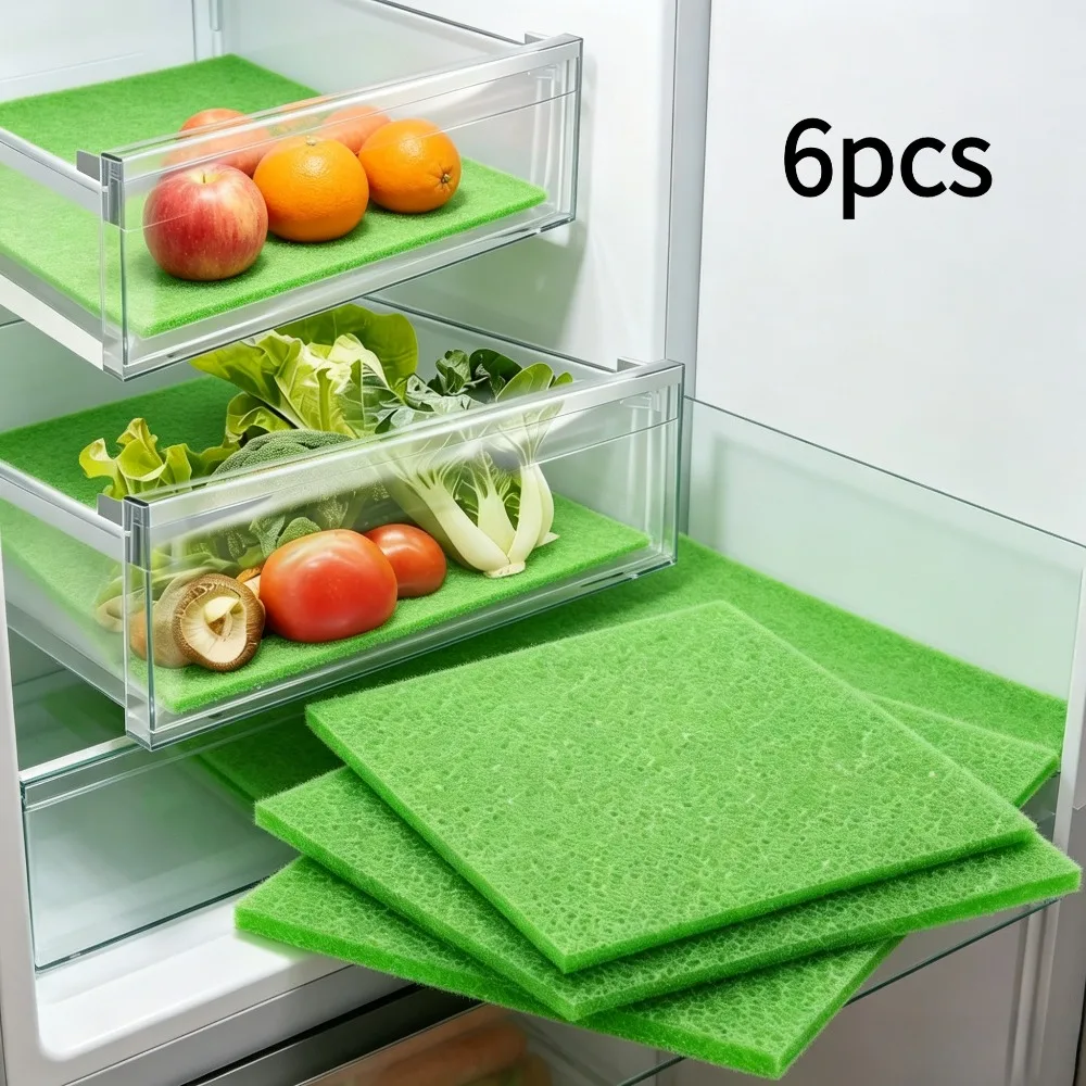 6Pcs Fruit Vegetable Freshness Pad, Fridge Drawer Liner, Washable Cuttable Reusable Refrigerator Shelf Mat, Organizer