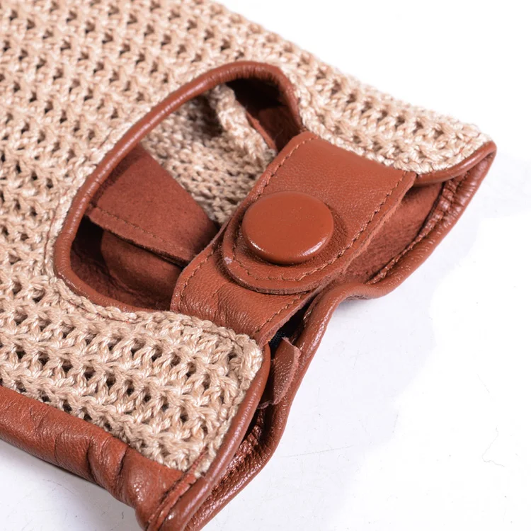 Men's Genuine Leather Unlined Retro Snap-fastener Fingerless Semi-finger Tactical Driving Riding Punk Rock Short Gloves Mitts