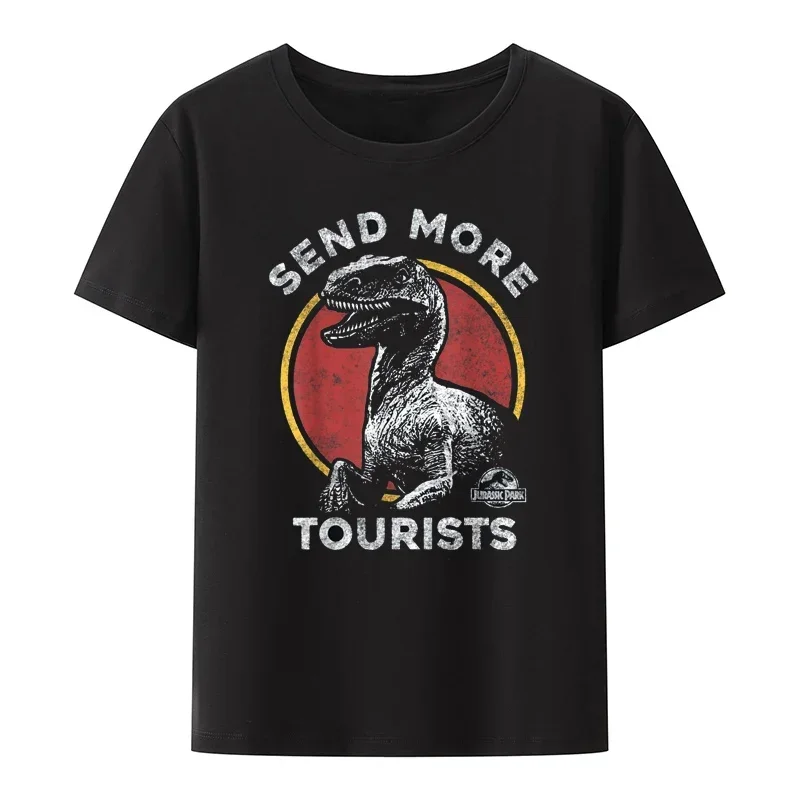 Vintage  Men T Shirt JurassicParrkk Send More Tourists Raptor Print Cotton Tshirt Men Summer Short-sleev Graphiicc T Shirts