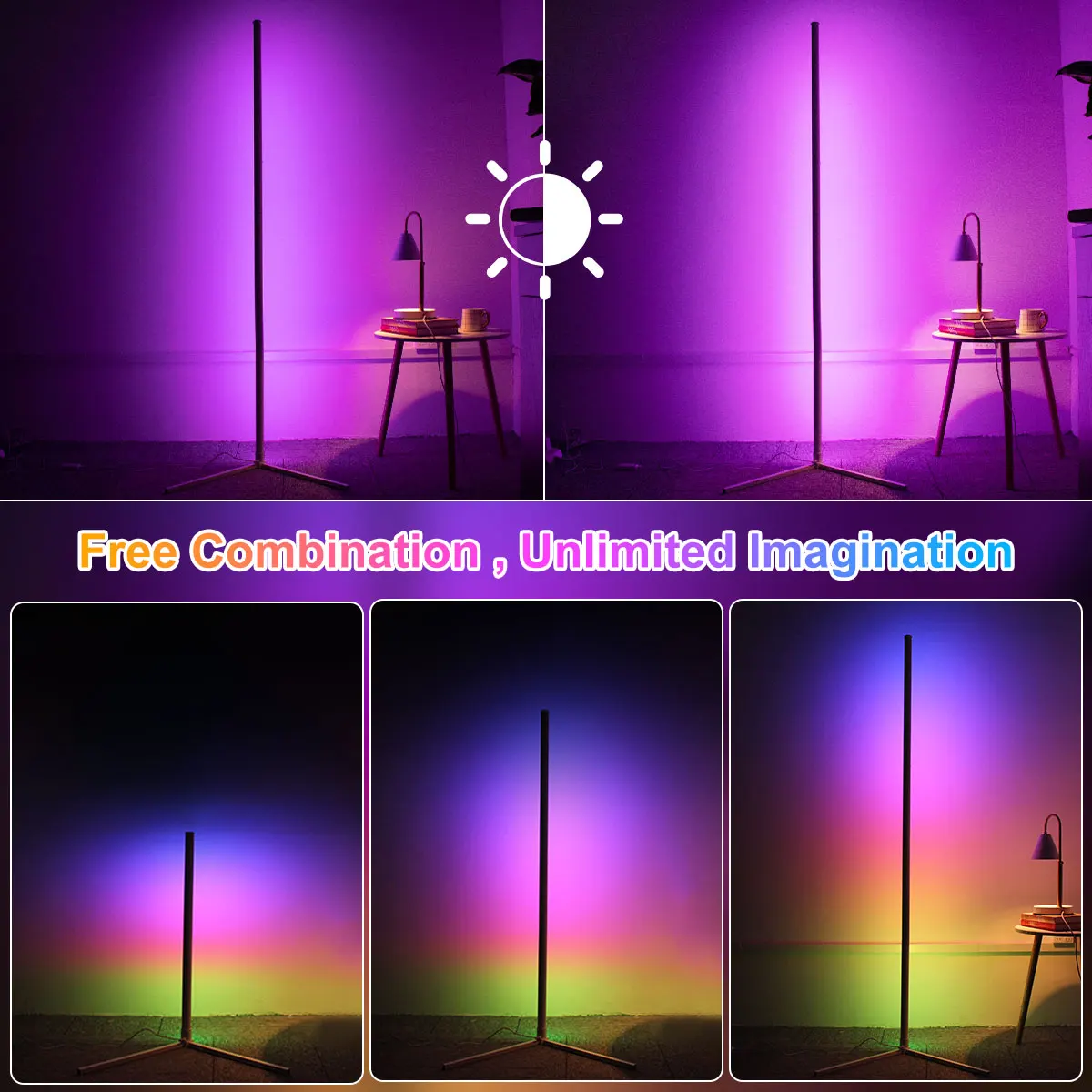 63in Living Room Corner Stand Floor Lamp Tuya Smart APP RGB LED Table Light Interior Mood Lighting for Bedroom Nordic Home Deco