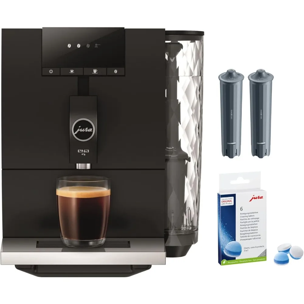 ENA 4 Metropolitan Black Espresso Machine Bundle compresse per la pulizia trifase Clearyl Smart + filtro a cartuccia stabilizzatore d'acqua