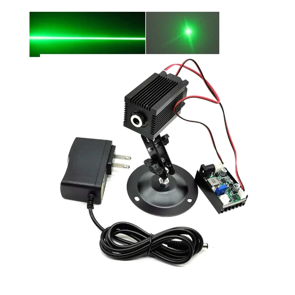 Focusable 532nm 100mW Dot Line Green Laser Diode Module Stage Lighting 33*55mm DC 12V TTL+ Holder