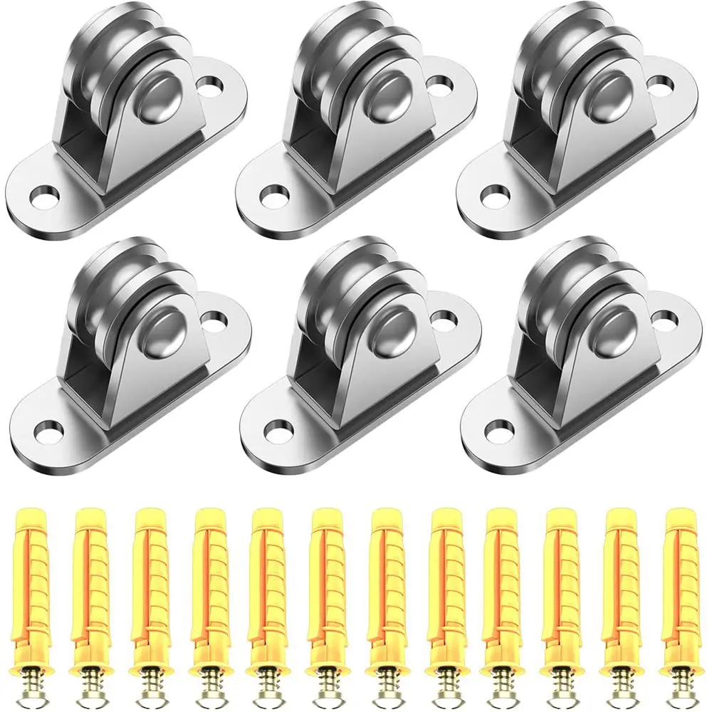 10-2PCS Heavy Duty Fixed Pulley Detachable Pulley Block Kit Bearing Silent Wheel Loading 176 Lb for Sliding Gate and Wire Rope