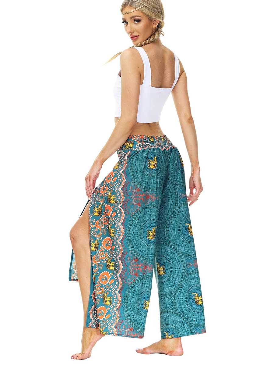 Womens Slit Wide Leg Pants,Palazzo Yoga Pants,Casual Boho Vintage Hippie Bohemian Pilate Beach Pants