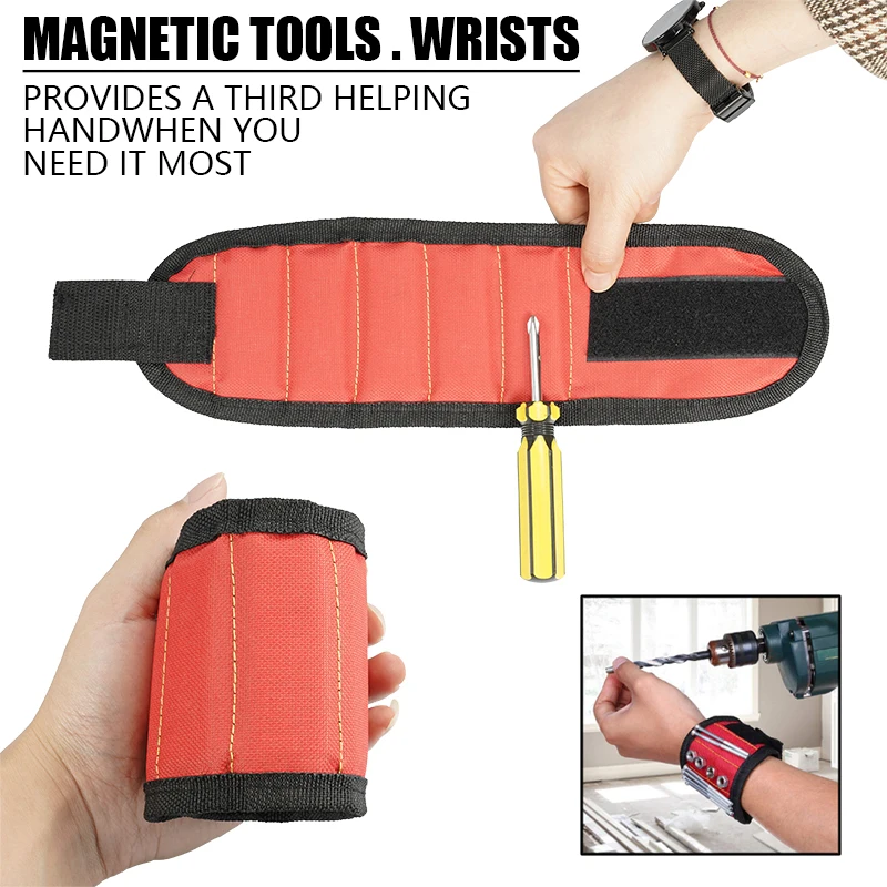 Fascia di supporto magnetica per il polso con potenti magneti per tenere le viti braccialetto per unghie supporto per cintura Chuck borsa per attrezzi magnetica sportiva