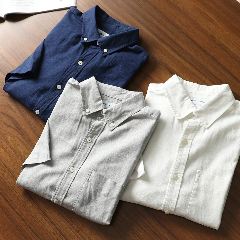 

Cotton Linen Men's Short Sleeve Shirt Casual Versatile Color Summer Fashion Urban Standard Fit Youth Japanese Retro Style